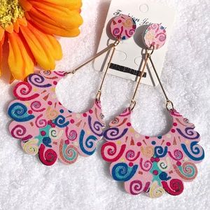 Long Boho Festival Earrings Whimsical Wood Dangles